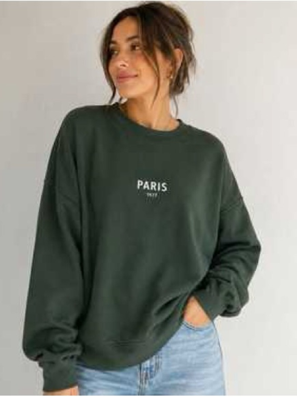 American Eagle Outfitters Forest Green 'PARIS' Crewneck Sweatshirt
